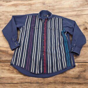 Vintage Wrangler Shirt 17 1/2 x 35 Striped X-Long Tails Button 90s Cowboy‎ Cut